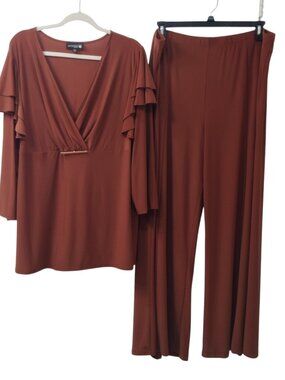 Antthony 2pc Top and Pant Set, 2X, Rust